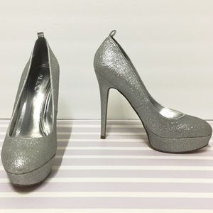 9 | 39 ALDO Silver Glitter Sparkly Platform Heels